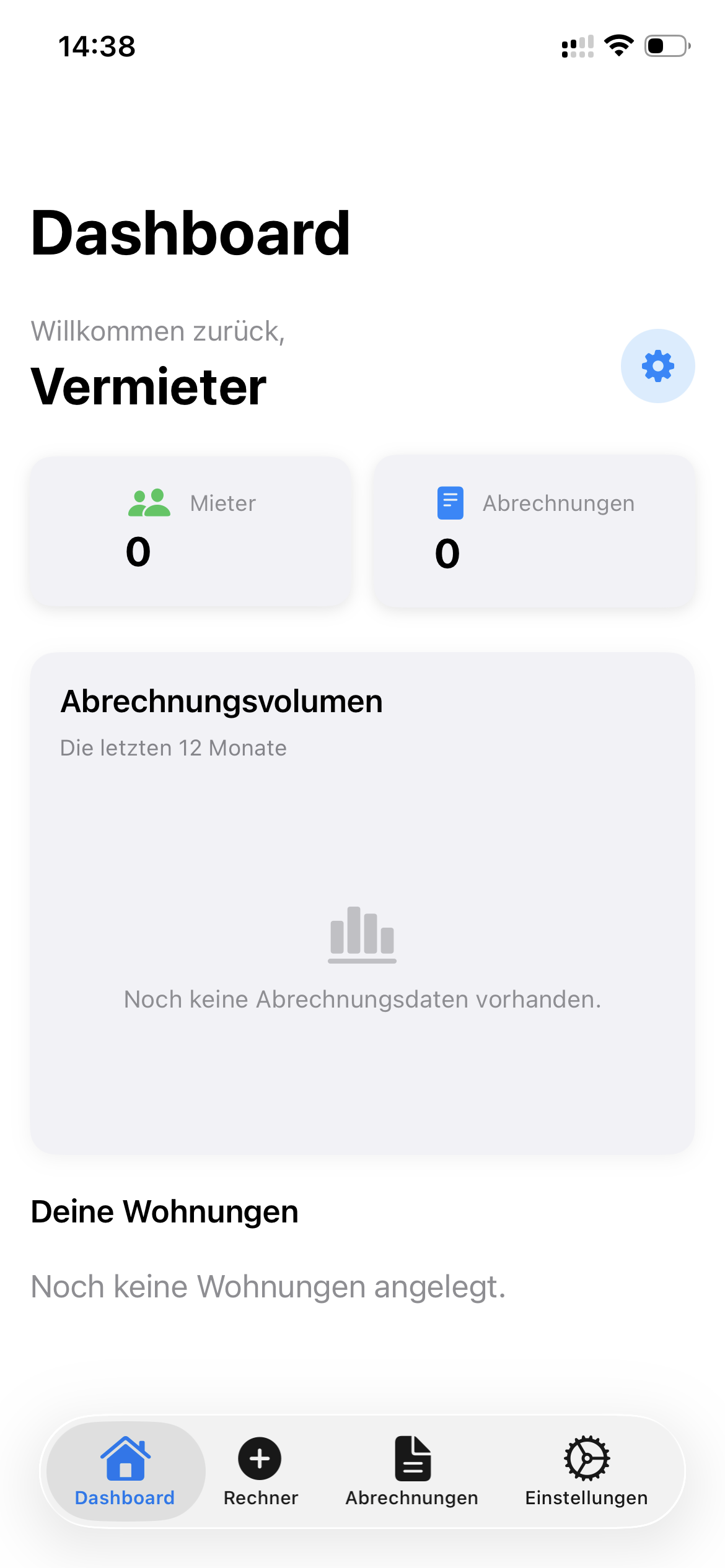 Mieto App Hauptansicht: Rechner